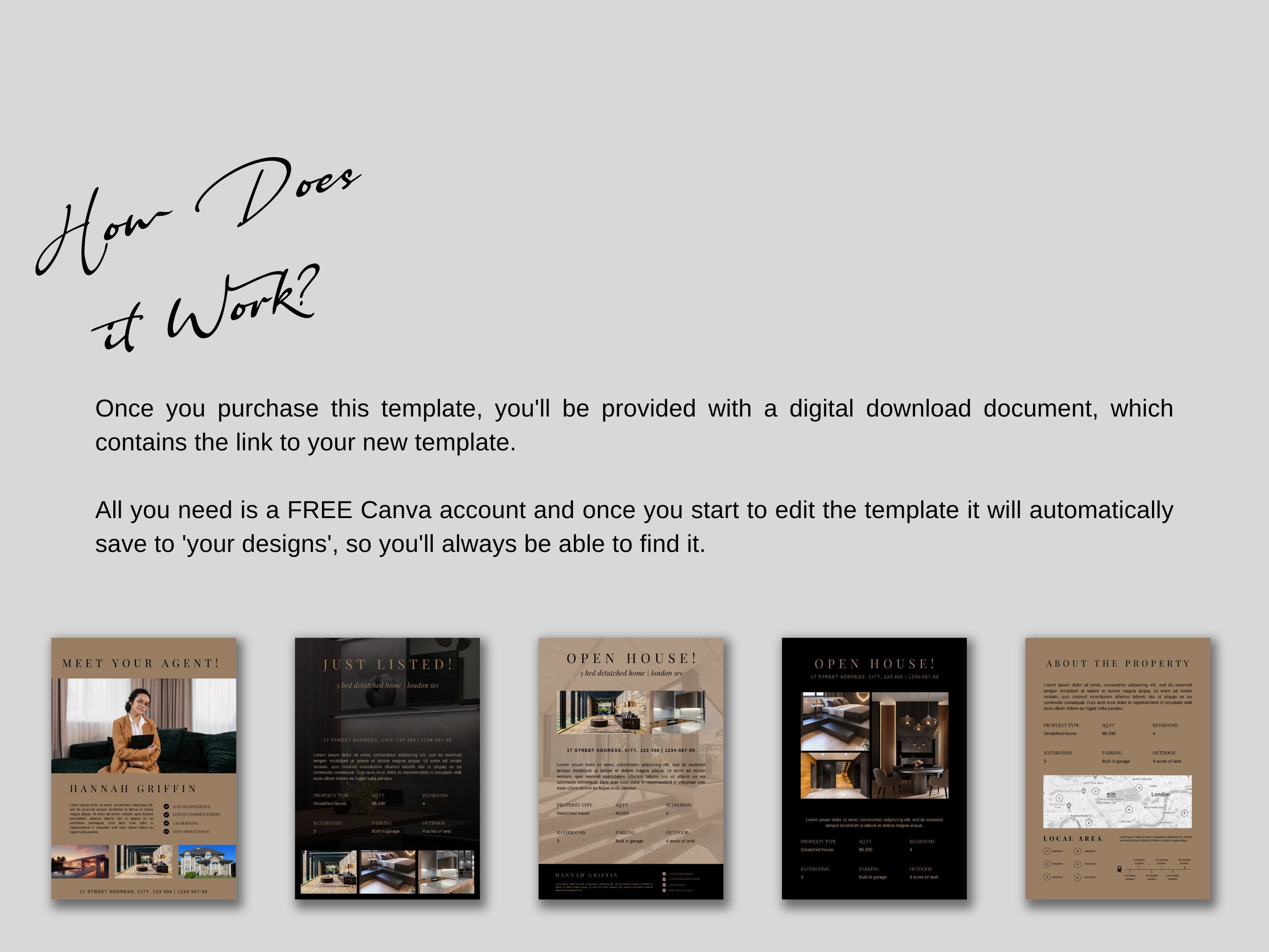 Wharf Luxury Real Estate Flyer Bundle Canva Template | Black Gold ...
