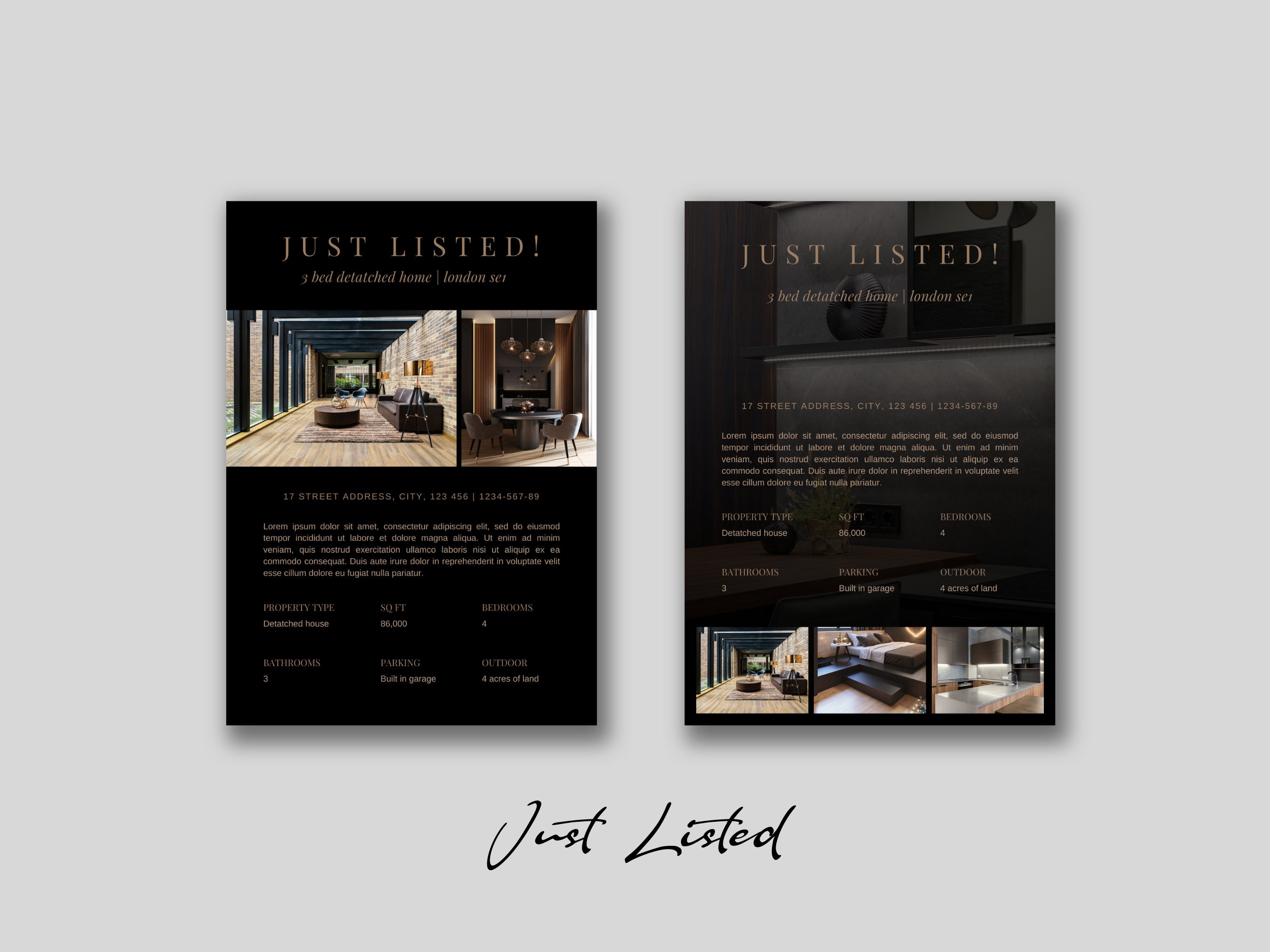 Wharf Luxury Real Estate Flyer Bundle Canva Template | Black Gold ...