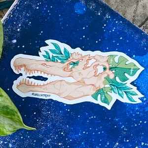 Spinosaurus skull sticker – botanical dinosaur, paleontology, fossil, gifts for dinosaur lover