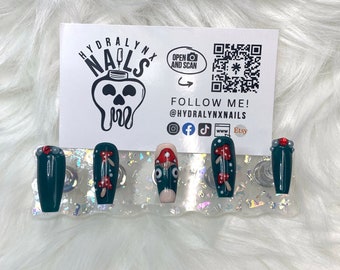 Mushroom Frog Short Coffin Press On Nails Set | Made to Order| Custom Handmade Press On Nails| Mushroom Nails| Green Nails |Short Nails Set