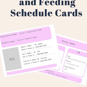 ID della stalla del cavallo completamente modificabile e schede del programma di alimentazione Modello Canva Download digitale equestre