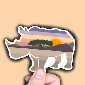 Rhino Sticker Sunset Africa Silhouette Sticker Rhino Laptop Decal