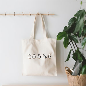 Penguin Cotton Canvas Tote Bag Cute Penguin Design Grocery Tote