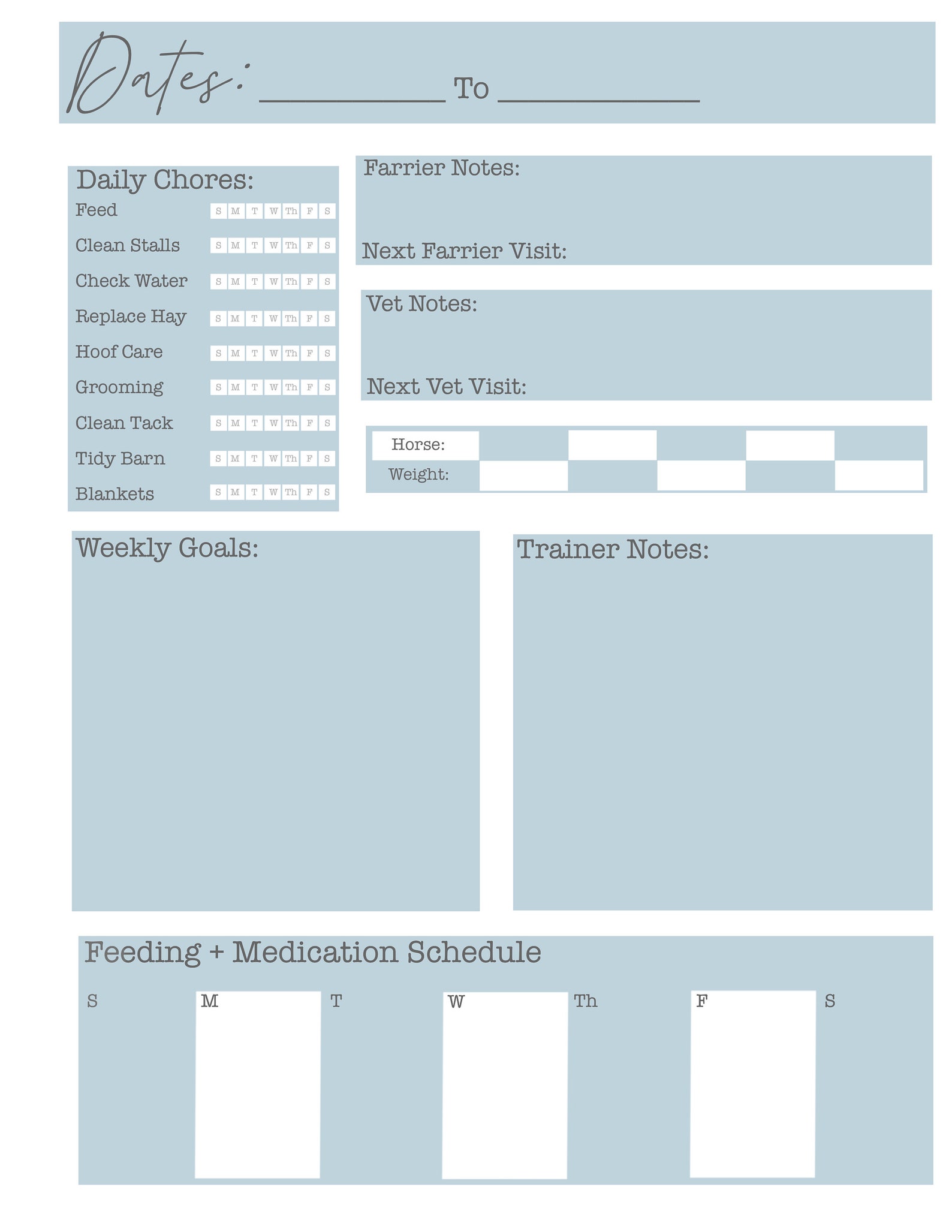 Horse Care Checklist Digital Download Horse Profiles Support Teams ...