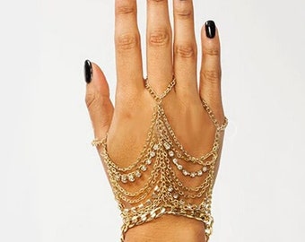 Bohemian Dainty Hand Chain Bracelet for Her Link Ring Bracelet slave Bracelet Finger Chain Bracelet Boho Bracelet Belly Dance Jewelry cuff