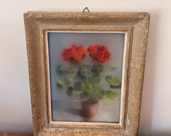 Originele 19e-eeuwse Franse pasteltekening in originele lijst ~ Geraniumdromen