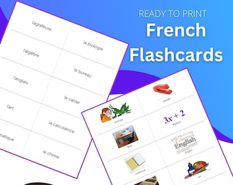 School Subjects and Materials - French/English Flashcards