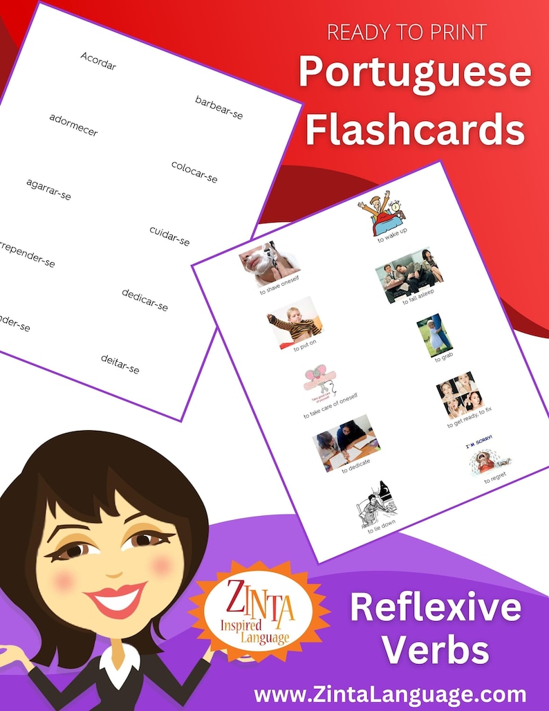 Reflexive Verbs - Portuguese Flashcards - Etsy