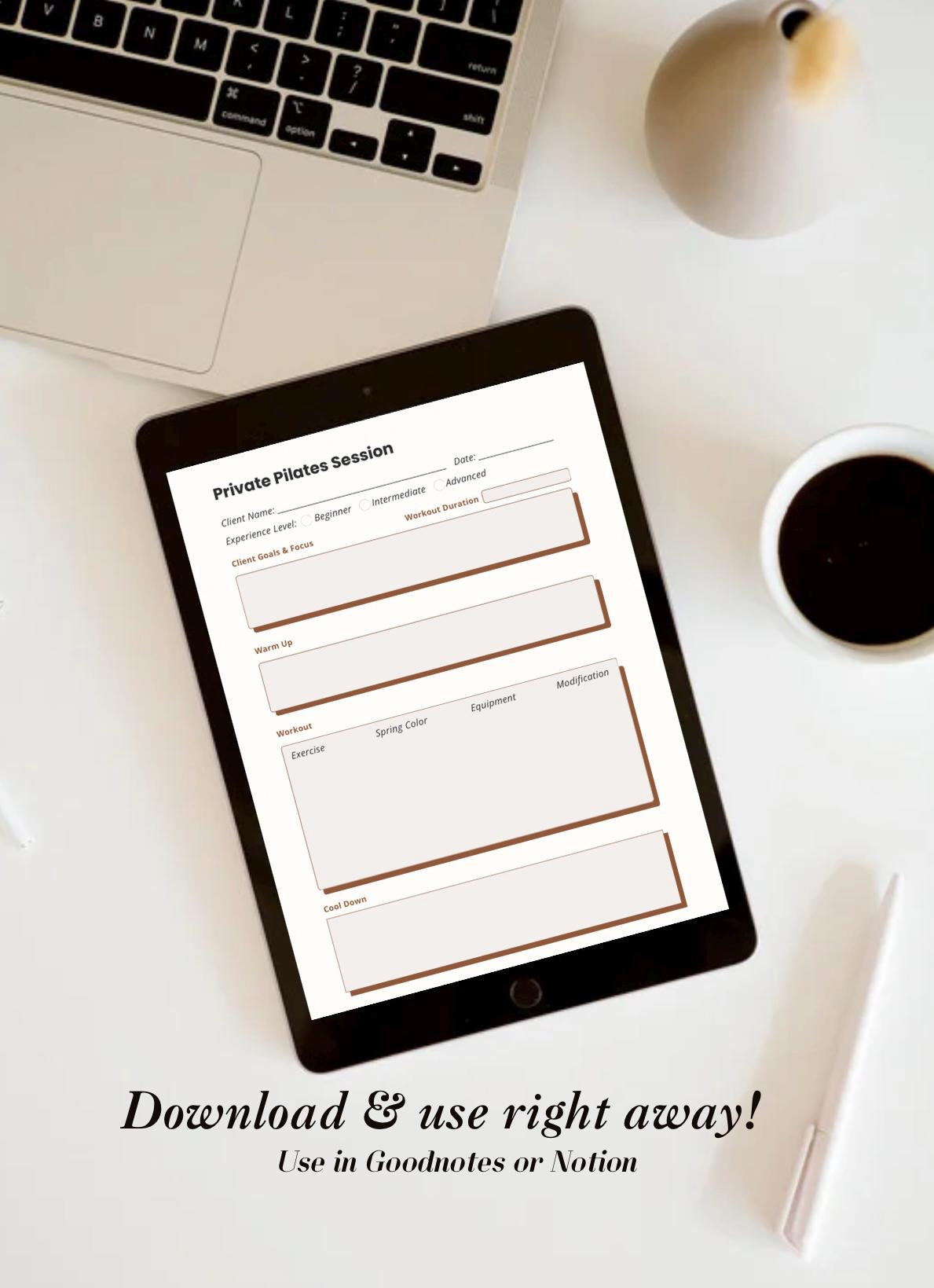 Pilates Instructor New Client Private Class Session Form | Workout Plan ...