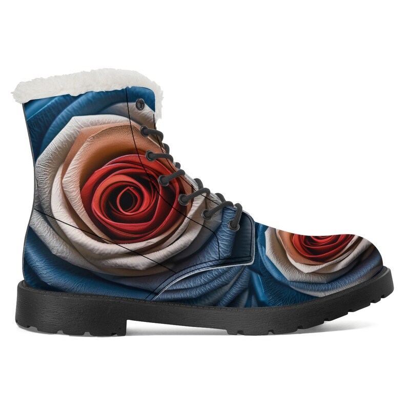 Patriot Rose Combat Winter Boots, Chukka Boots, Womens Faux Fur Lined Vegan Leather, Faux