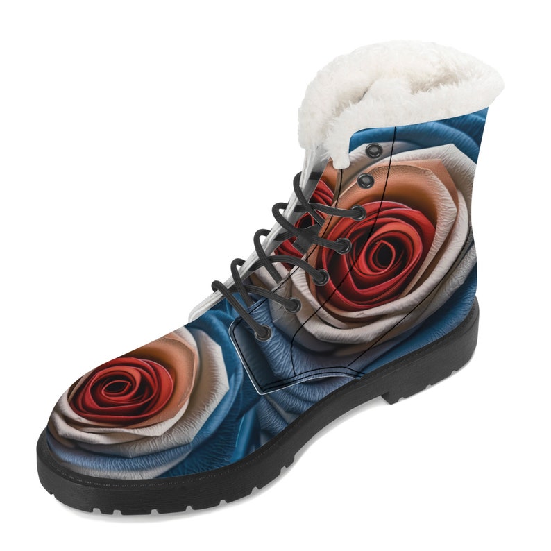 Patriot Rose Combat Winter Boots, Chukka Boots, Womens Faux Fur Lined Vegan Leather, Faux