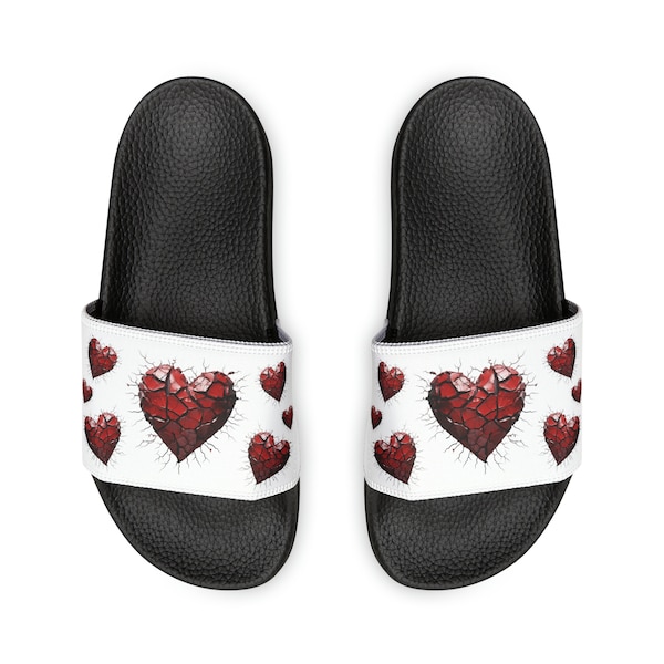 Women's Slip on Slide Sandals, Heart Sandals, Valentines Day Gift for Her,  Eco Friendly Leather, Non Chaffing Shoes, Sandals with Love