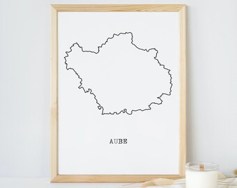 Affisch av departementet Aube, departementet Aube, affisch över Aube, karta över Aube, karta över Frankrike, dekorativ affisch, Aube-affisch