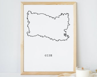 Affisch över departementet Oise, departementet Oise, Oise-affisch, karta över departementet Oise, karta över Oise, karta över Frankrike