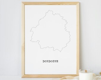 Nedladdningsbar affisch av Dordogne-departementet, Dordogne-affisch, Dordogne-karta