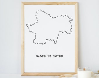 Affisch över Saône-et-Loire-departementet, Saône-et-Loire-departementet, karta över Saône-et-Loire-departementet, karta över Frankrike