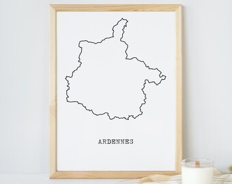 Affisch över Ardennerna, karta över Ardennerna, karta över Frankrike, Ardennerna, region Frankrike, dekorativ affisch