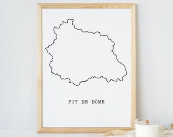 Affisch för Puy-de-Dôme-avdelningen, Puy-de-Dôme-avdelningen, Puy-de-Dôme-affisch, karta över Puy-de-Dôme, karta över Frankrike