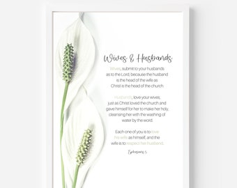 Efeziërs 5, Vrouwen &echtgenoten, Huwelijk, Huwelijksgeschenk, Christelijke Kunst aan de Muur, Decor, Christelijk Geschenk, Vers, Schrift, Geloof, Liefde, Afdrukbaar