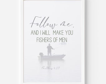 Matteüs 4:19, Vissers van mensen, Vissen, Christelijke Kunst aan de muur, Decor, Christelijke geschenken, Bijbel vers, Schrift, Geloof, Christelijk, Afdrukbaar
