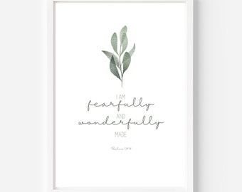 Psalmen 139:14, ik ben angstig en wonderbaarlijk gemaakt, Kind, Kinderkamer, Babygeschenk, Schrift, Babyshower, Christelijk Geschenk, Afdrukbaar