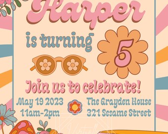 Retro Hippie Boho Birthday Invitation