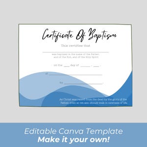 Certificado de Bautismo Editable - Descarga Instantánea + Plantilla de Canva / Imprimible Moderno para la Iglesia