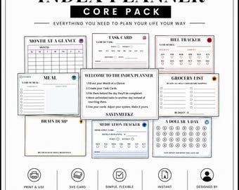 Routine Index Planner Core Pack, Print at Home 3x5 Cards, Task Card Organizer, Minimal Planning System, Productivity Cards, Printable PDF