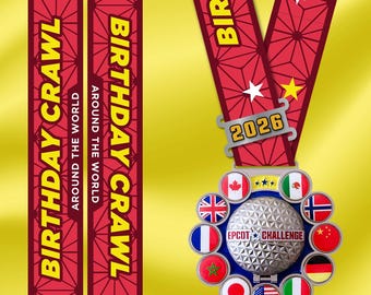 EPCOT Birthday Around the World Challenge Passport Medal | Drinking | 11 Country Flags | Mixed Reality | Digital Passport Photos