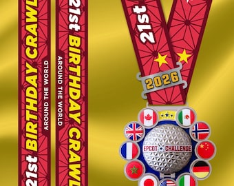 EPCOT 21st Birthday Around the World Challenge Passport Medal | Drinking | 11 Country Flags | Mixed Reality | Digital Passport Photos