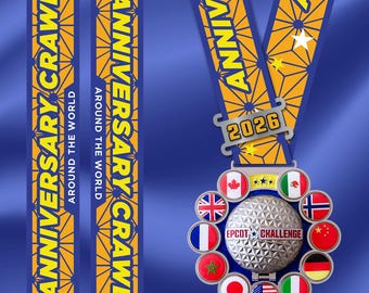 EPCOT Anniversary Around the World Challenge Passport Medal | 11 Country Flags | Mixed Reality | Digital Passport Photos