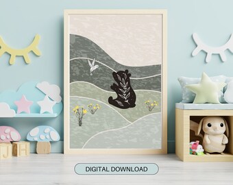 Little Bear and the Bird gift for Kids Room Decor Printable Wall Art for Baby Kids Room Printable Art Playroom Poster Home Decor Toddler