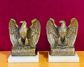 Vintage Rare Brass Eagle Bookends Marble Bases Felt Bottom New Diamond