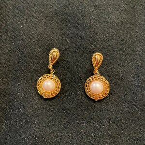 Mesh Earrings Gold with Pearl