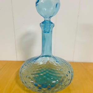 Vintage Blue Empoli Decanter Hand Blown Glass Made in Italy