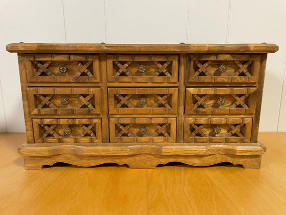 Rare Extra Large Midcentury Solid Wood Jewelry Bo… - image 1