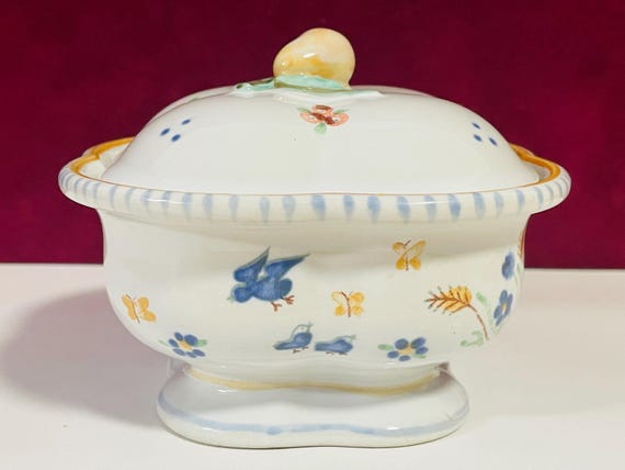 Vintage Porcelain Trinket Box Prestige Place Provence Collection Japan Birds And Blooms View 2