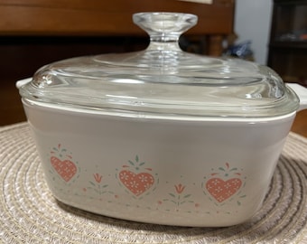 Corelle Casserole Dish with Hearts and Flowers