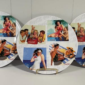 Retro Vintage Coca Cola Summertime Dinner Plates Melamine Set Of 3