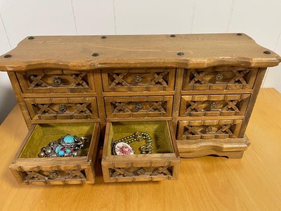 Rare Extra Large Midcentury Solid Wood Jewelry Bo… - image 9