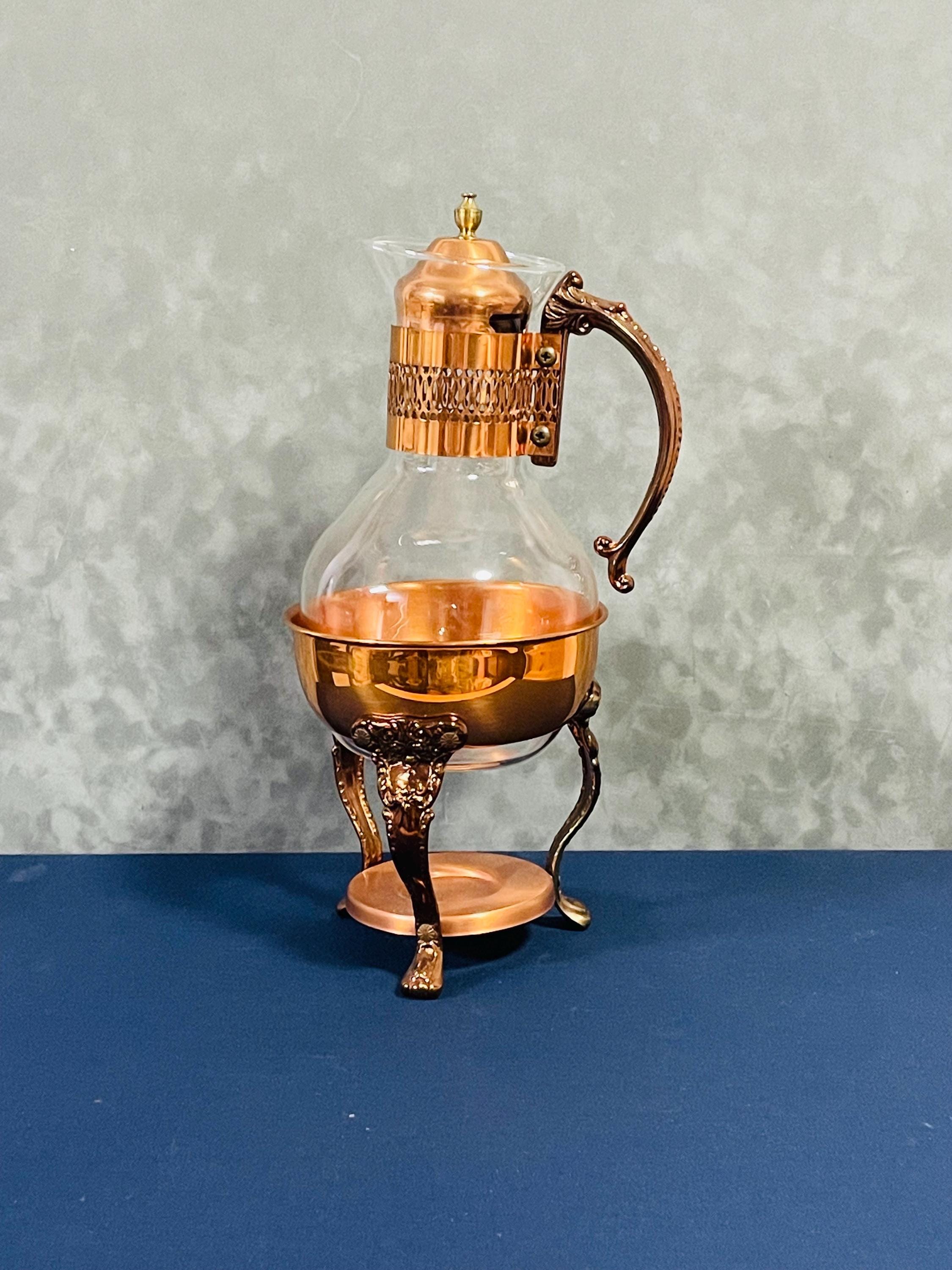 Vintage Princess House Copper and Glass Carafe With Warming Stand