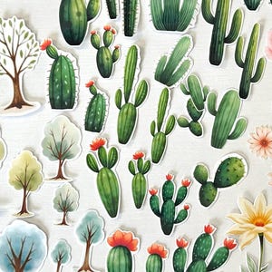 Paquete de pegatinas de naturaleza: ¡36 árboles, flores y cactus con estética para diarios y manualidades!