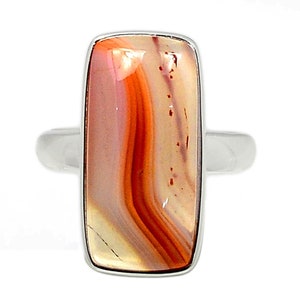 Ágata Botsuana Natural 925 Anillo de Plata de Ley Tamaño 8