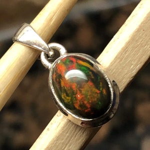 Genuine Chalama Black Opal 925 Solid Sterling Silver Pendant 18mm image 5