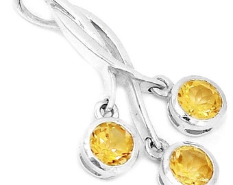 Genuine Golden Citrine 925 Solid Sterling Silver Pendant 30mm