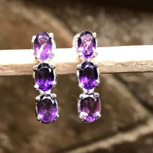 Boucles d&#39;oreilles en argent sterling massif 925 avec améthyste violette naturelle 4 carats, 18 mm