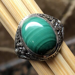 Natural Green Malachite 925 Solid Sterling Silver Men's Ring Size 8, 9, 10, 11, 12 image 3