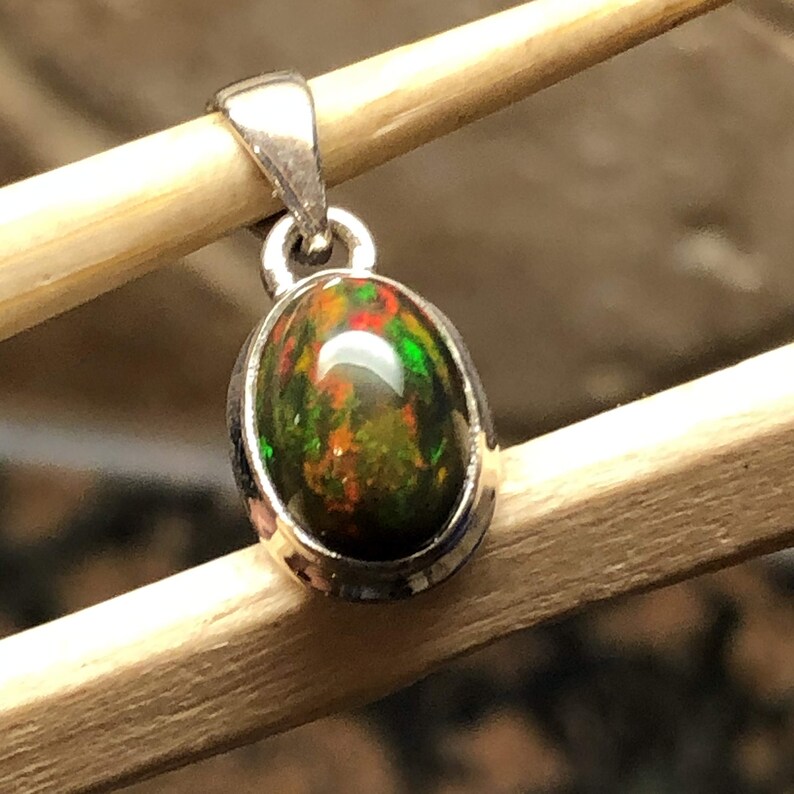 Genuine Chalama Black Opal 925 Solid Sterling Silver Pendant 18mm image 1