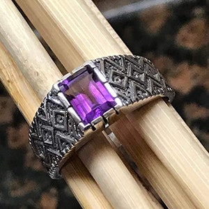 Genuine 2ct Purple Amethyst 925 Solid Sterling Silver Men's Ring Size 7, 8, 9, 10, 12, 13 image 1