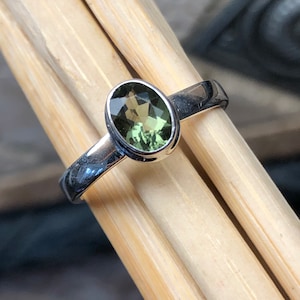 Natürlicher grüner Moldavit 925 Sterling Silber Verlobungsring Gr. 7, 8, 9, 10